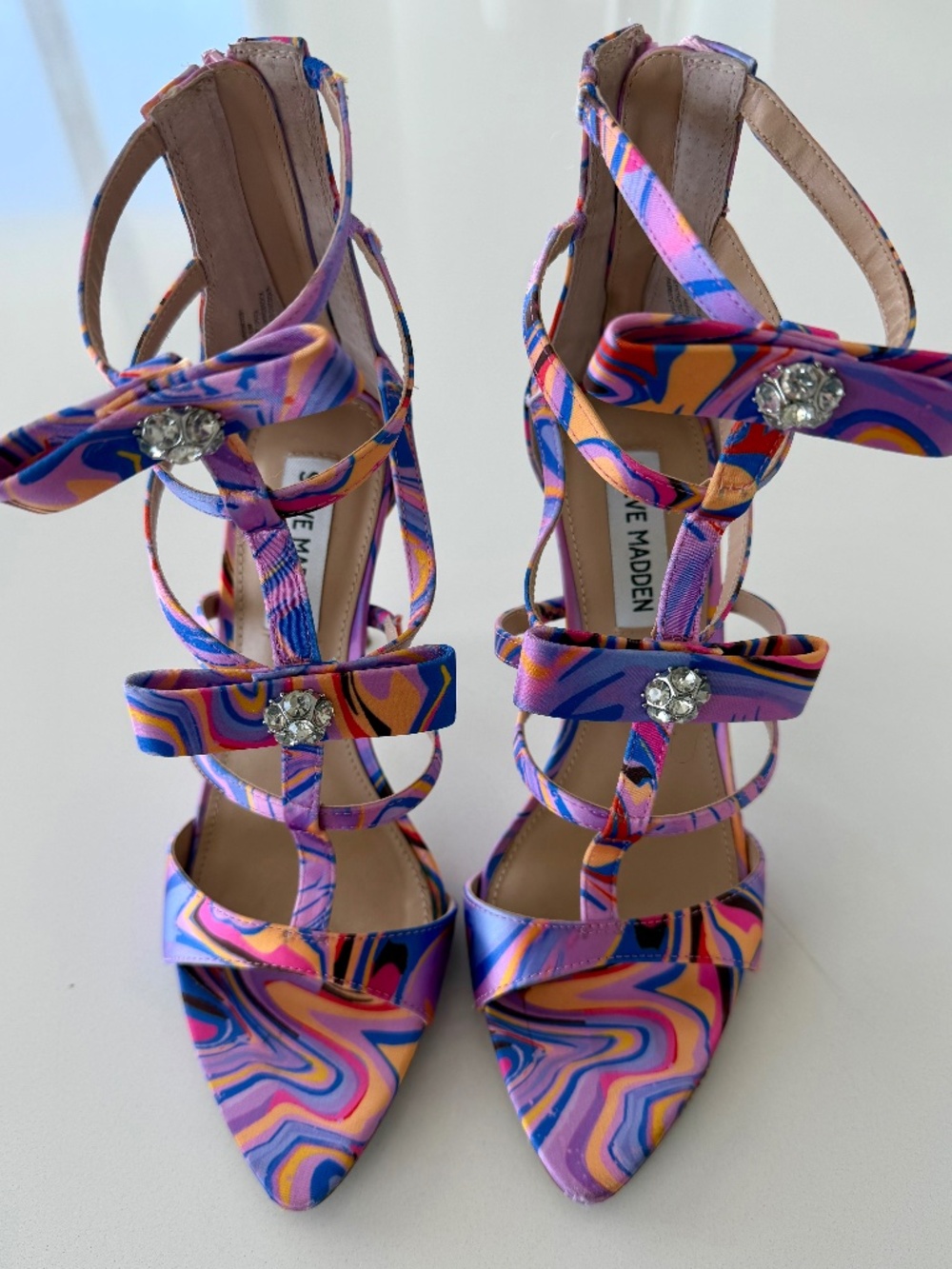 STEVE MADDEN Women's Sinclair Satin Rhinestone Embellished Dress Sandal Size 6.5